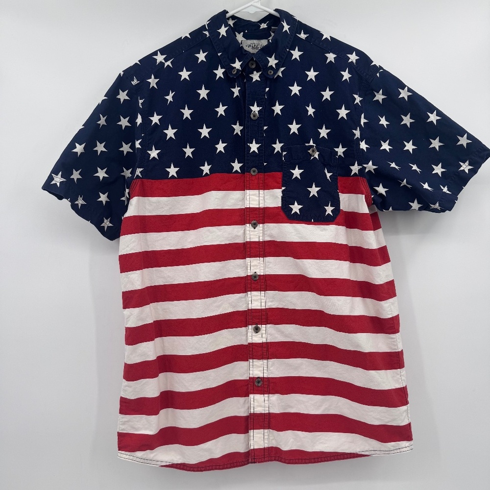 American Legacy Shirt Men Large Button Down Short Sleeves USA Stars Stripes